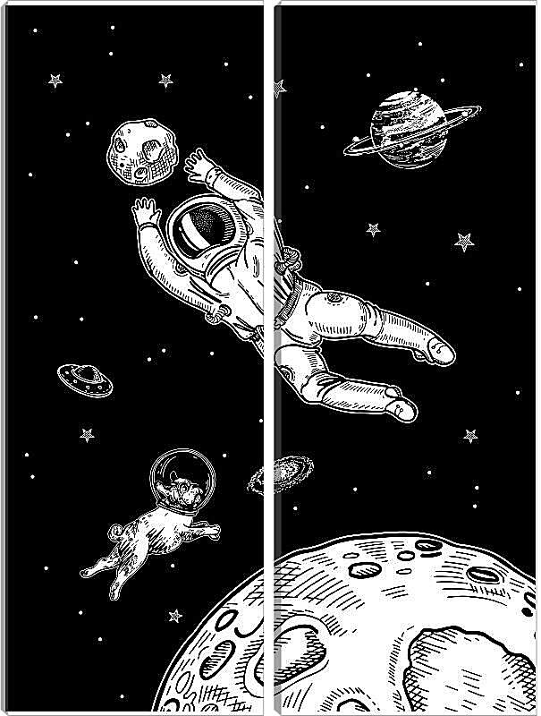 Модульная картина - Астронавт и собака в космосе