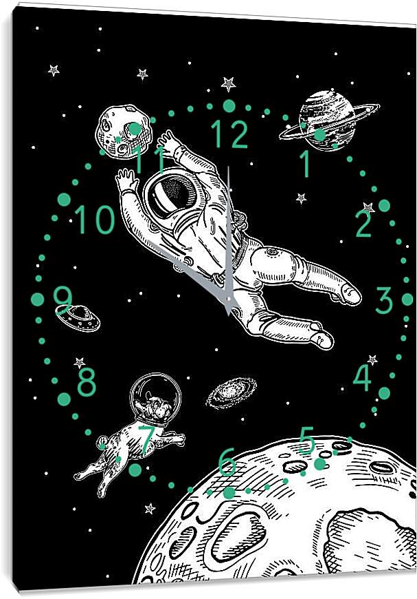 Часы картина - Астронавт и собака в космосе