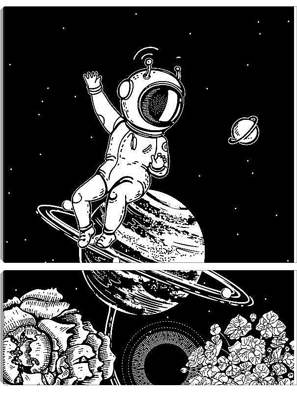 Модульная картина - Астронавт и фантастическая планета