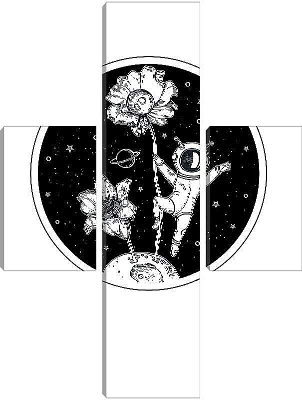 Модульная картина - Астронавт и цветок