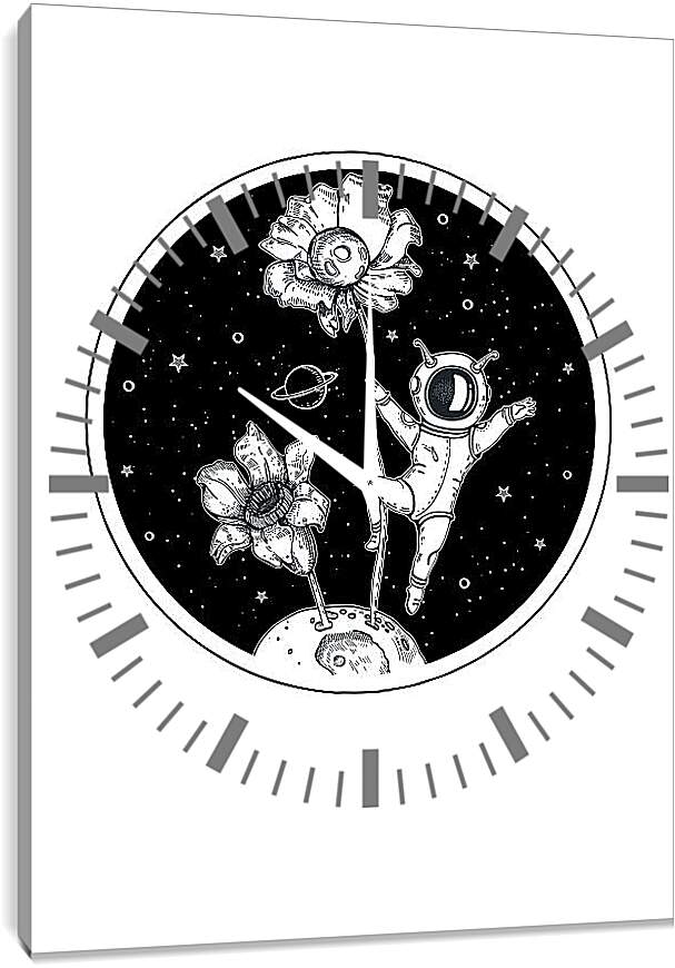 Часы картина - Астронавт и цветок