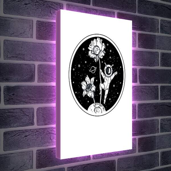 Лайтбокс световая панель - Астронавт и цветок