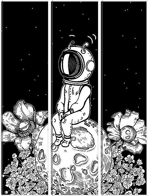 Модульная картина - Астронавт и цветочная планета