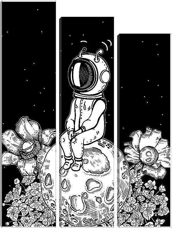 Модульная картина - Астронавт и цветочная планета