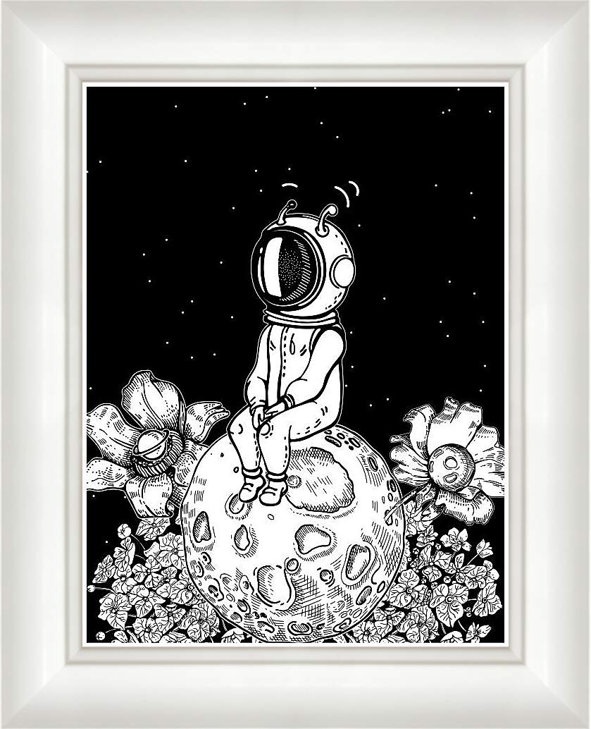Картина в раме - Астронавт и цветочная планета