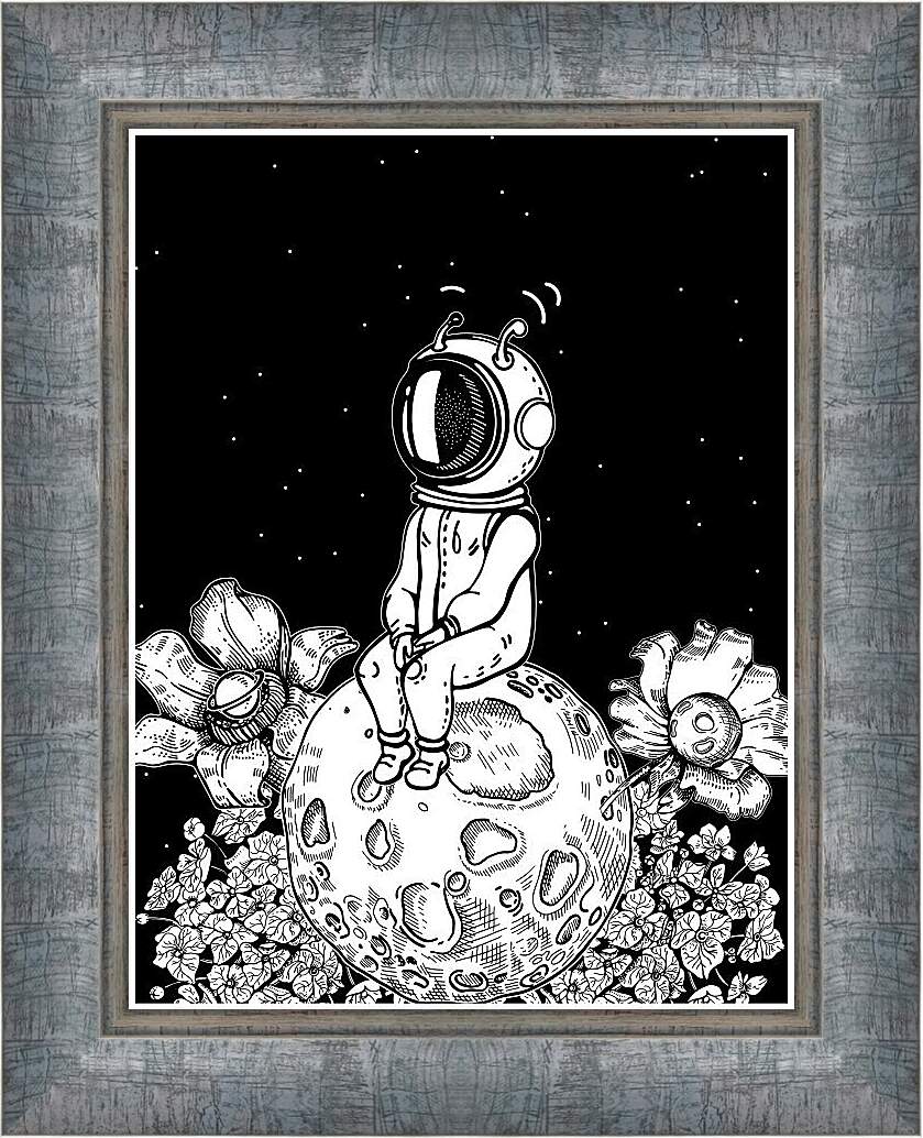 Картина в раме - Астронавт и цветочная планета