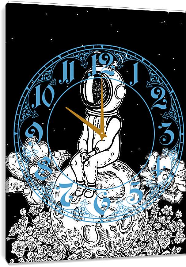 Часы картина - Астронавт и цветочная планета