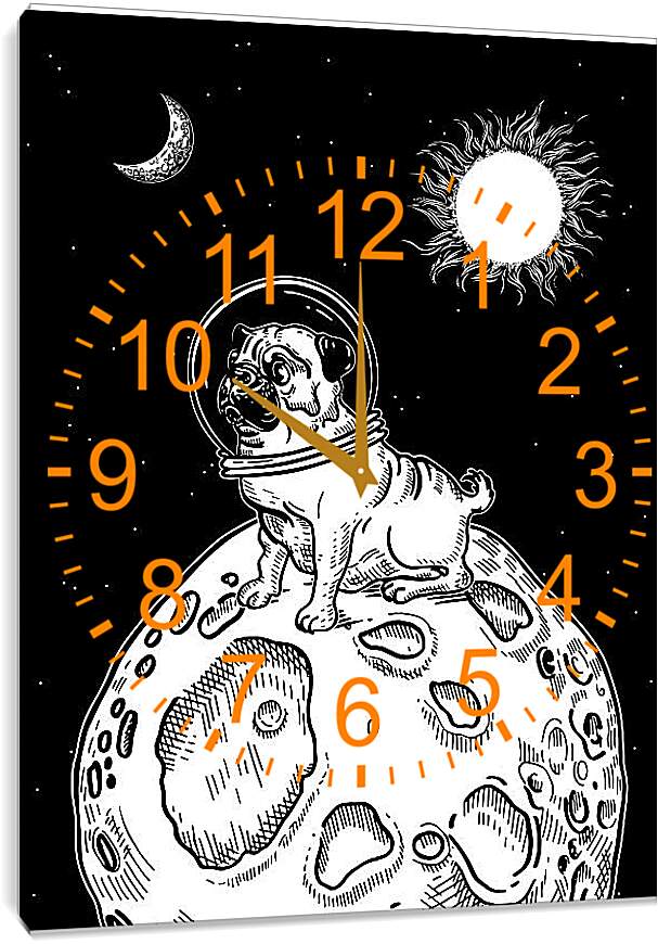 Часы картина - Астронавт мопс на маленькой планете