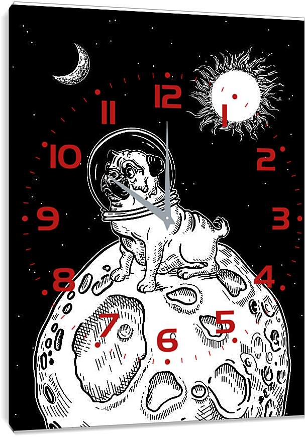 Часы картина - Астронавт мопс на маленькой планете