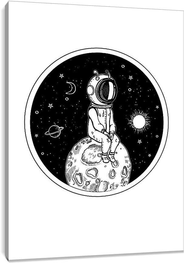 Постер и плакат - Астронавт сидит на маленькой планете