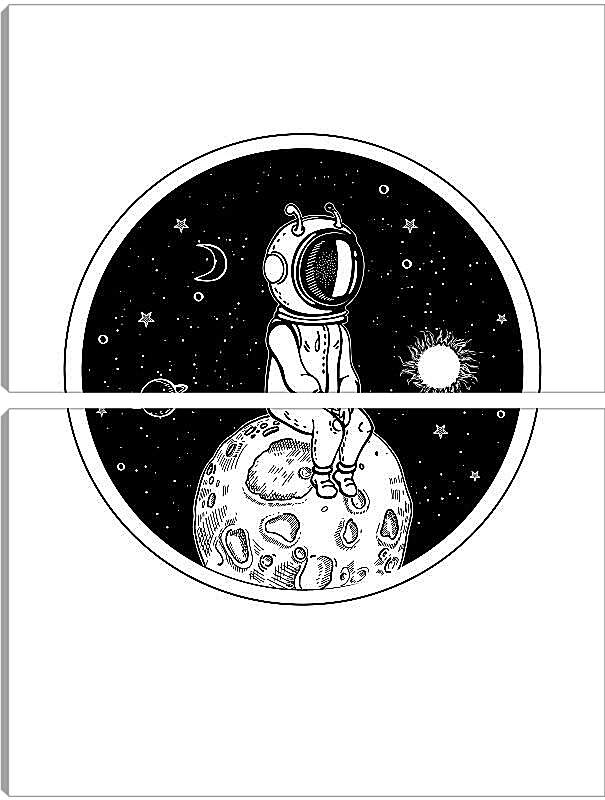 Модульная картина - Астронавт сидит на маленькой планете