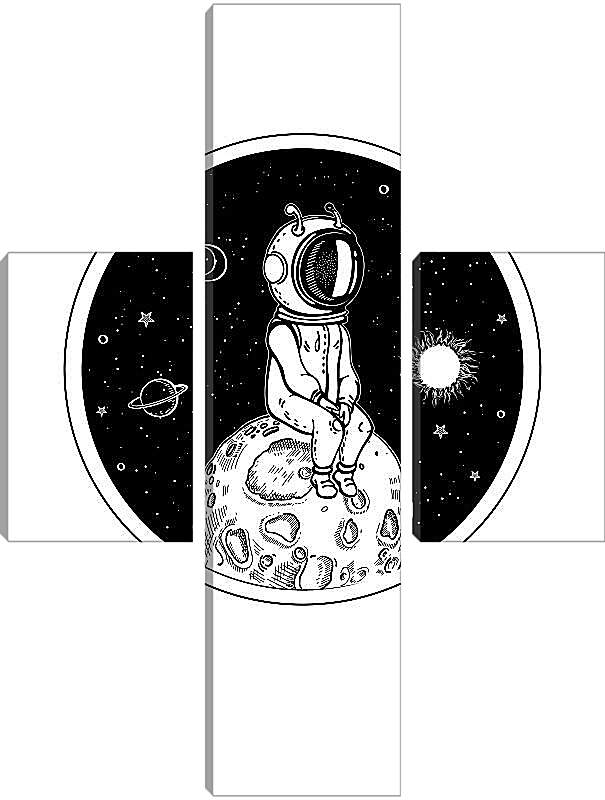 Модульная картина - Астронавт сидит на маленькой планете