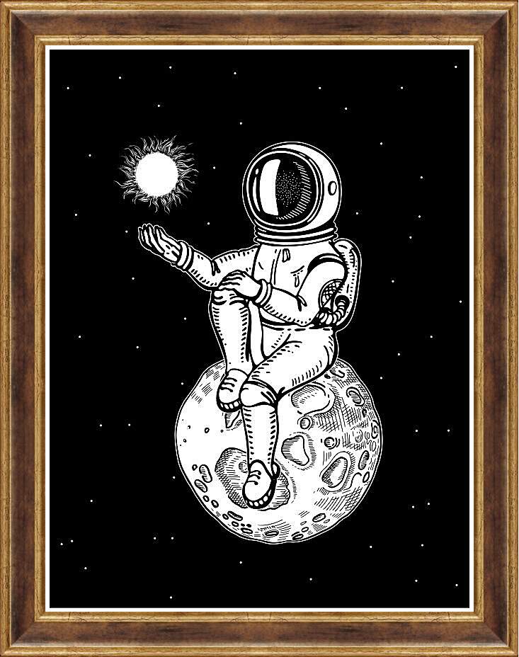 Картина в раме - Астронавт сидит на планете