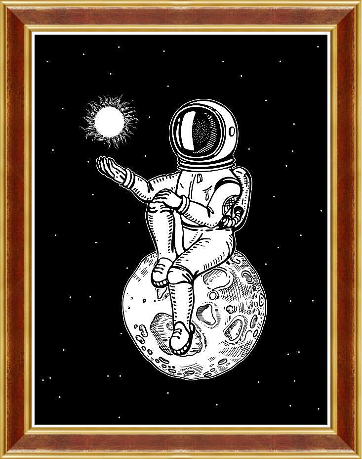 Картина в раме - Астронавт сидит на планете