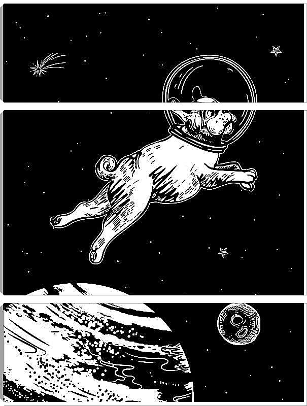 Модульная картина - Астронавт-мопс летает в космосе
