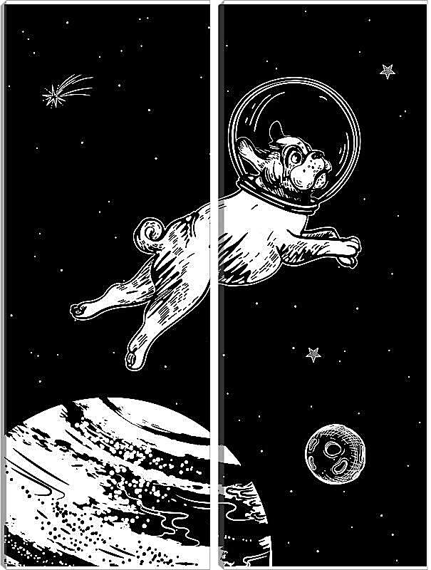 Модульная картина - Астронавт-мопс летает в космосе