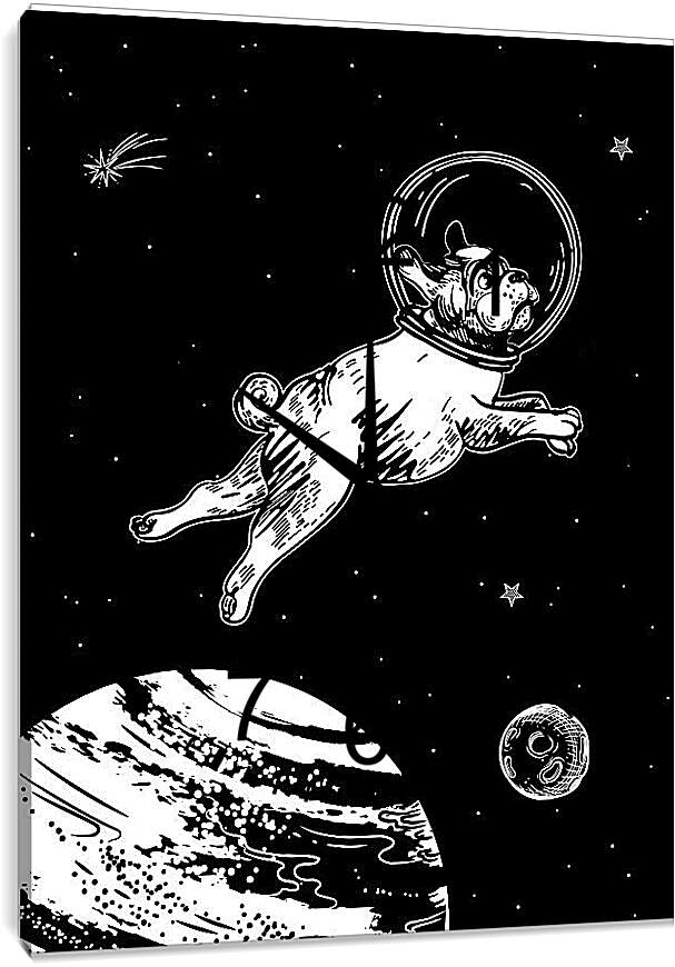 Часы картина - Астронавт-мопс летает в космосе