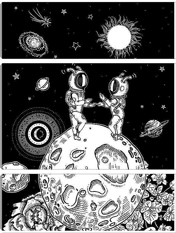 Модульная картина - Астронавты на цветочной планете