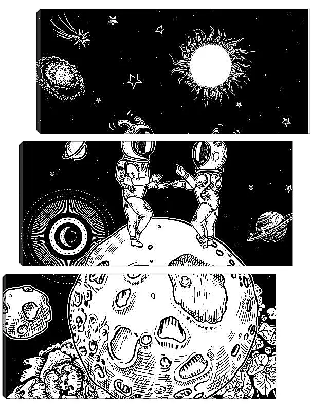 Модульная картина - Астронавты на цветочной планете