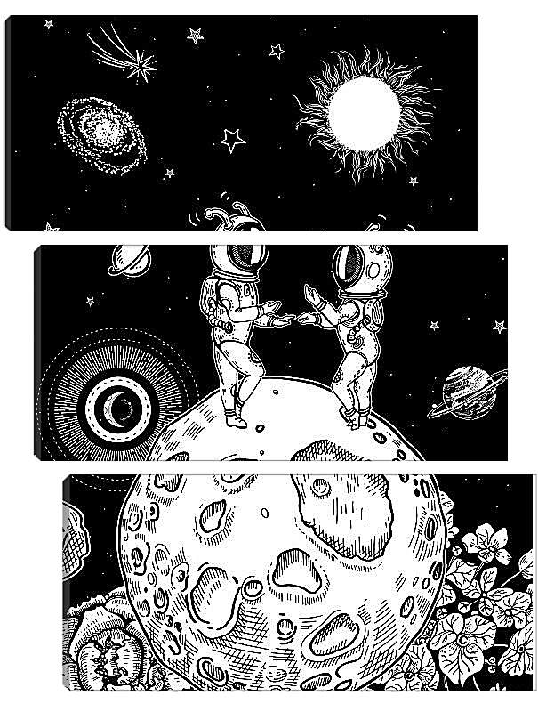 Модульная картина - Астронавты на цветочной планете
