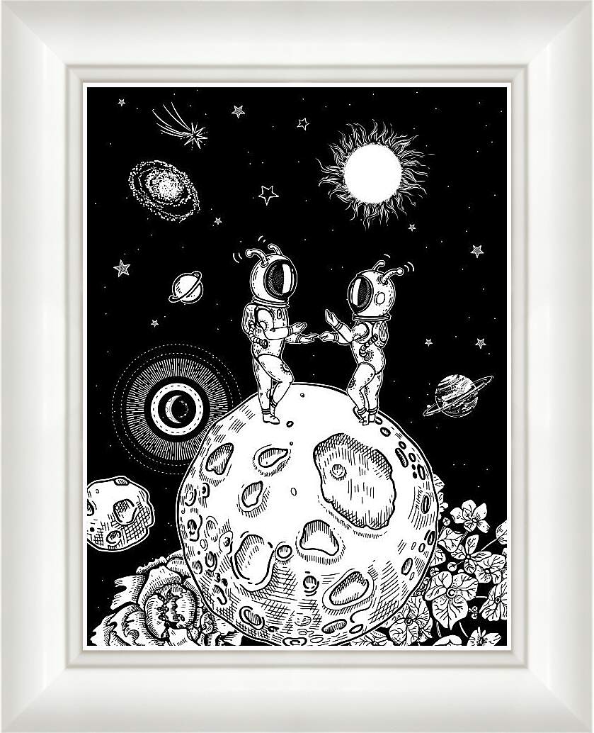 Картина в раме - Астронавты на цветочной планете