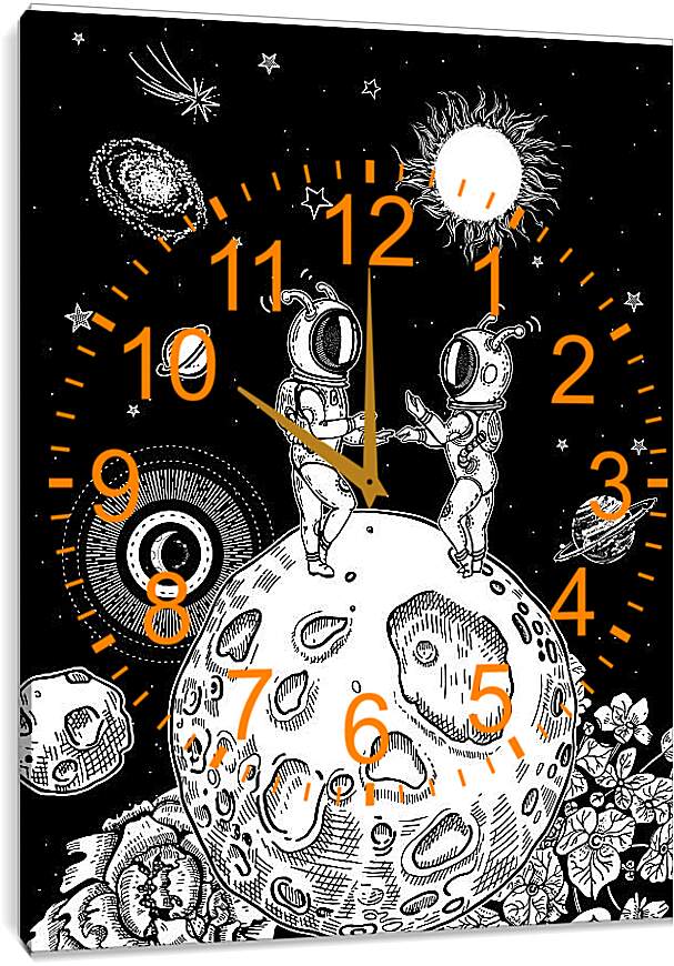 Часы картина - Астронавты на цветочной планете