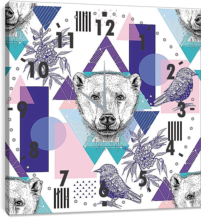 Часы картина - Белый медведь на абстрактном фоне