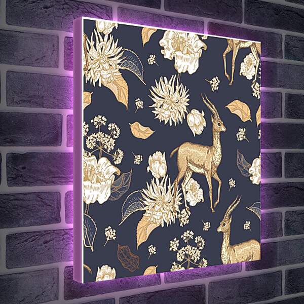 Лайтбокс световая панель - Винтажная композиция с ланью и цветами