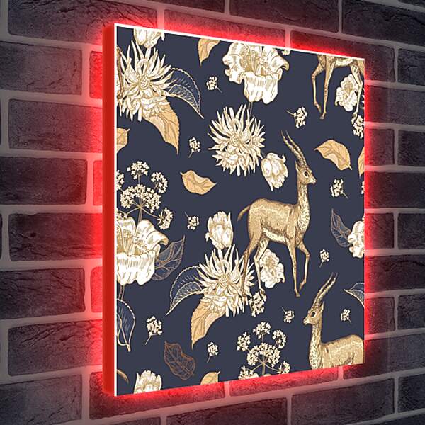 Лайтбокс световая панель - Винтажная композиция с ланью и цветами