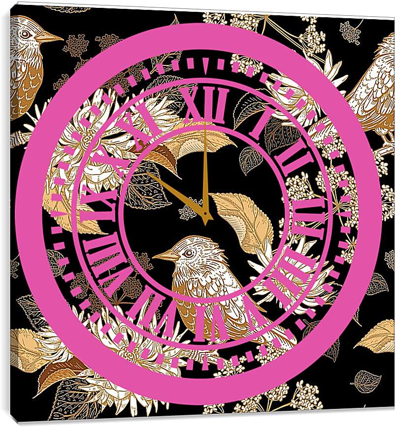 Часы картина - Винтажная композиция с птицами