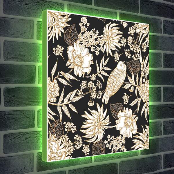 Лайтбокс световая панель - Винтажная композиция с птицами и цветами