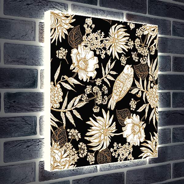 Лайтбокс световая панель - Винтажная композиция с птицами и цветами
