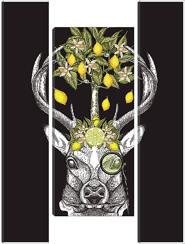 Модульная картина - Голова оленя и лимоное дерево
