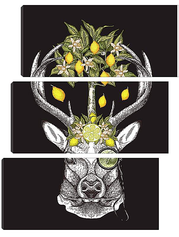 Модульная картина - Голова оленя и лимоное дерево