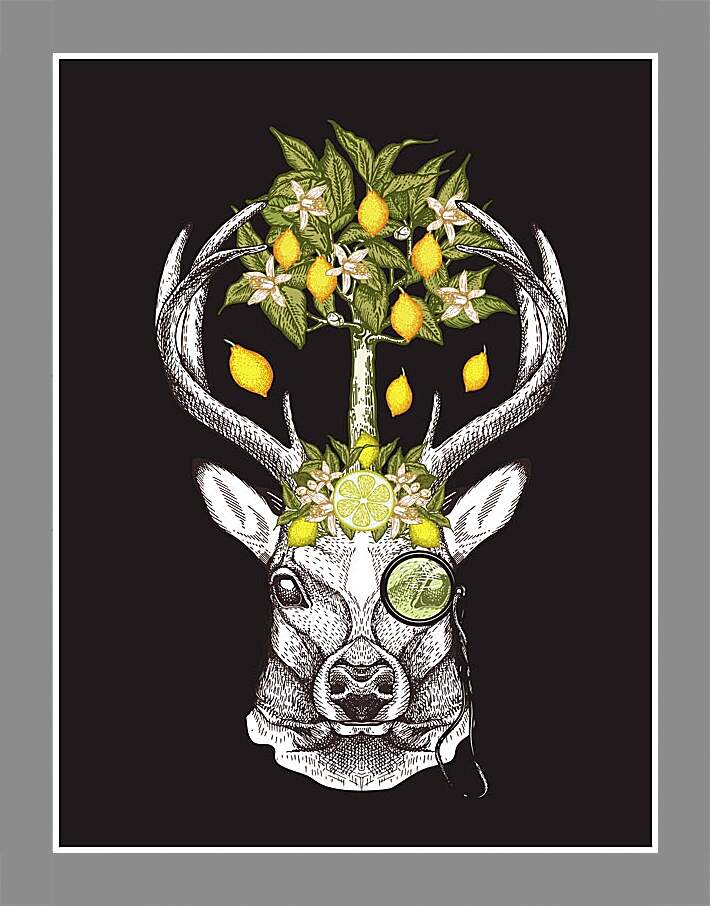 Картина в раме - Голова оленя и лимоное дерево