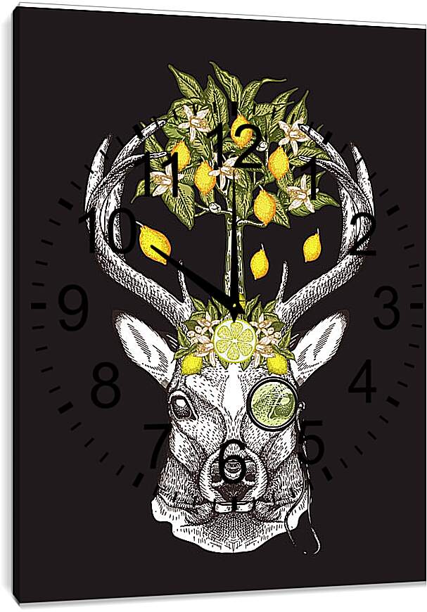 Часы картина - Голова оленя и лимоное дерево