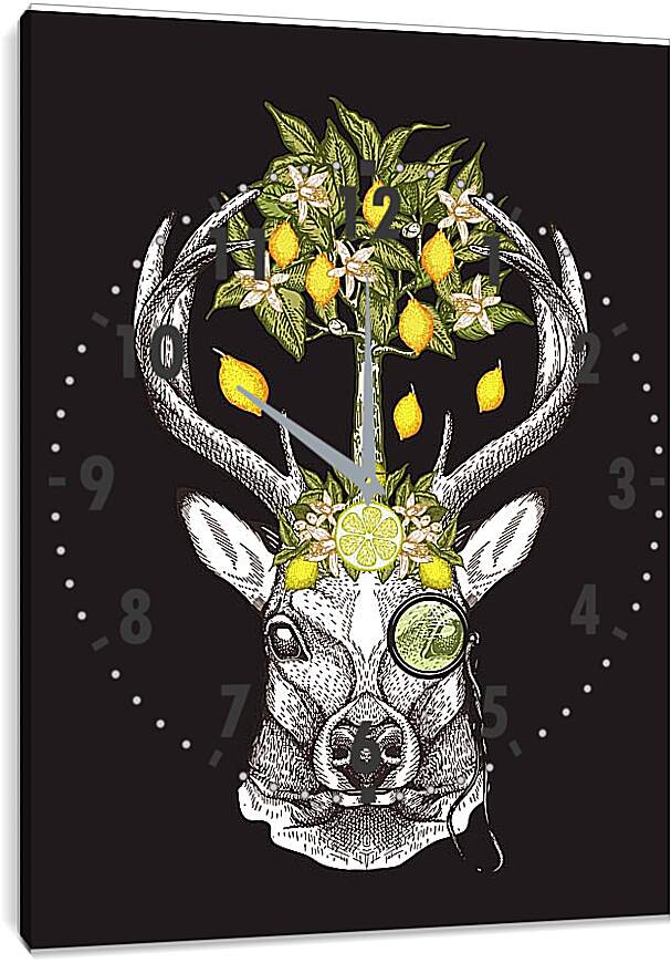 Часы картина - Голова оленя и лимоное дерево