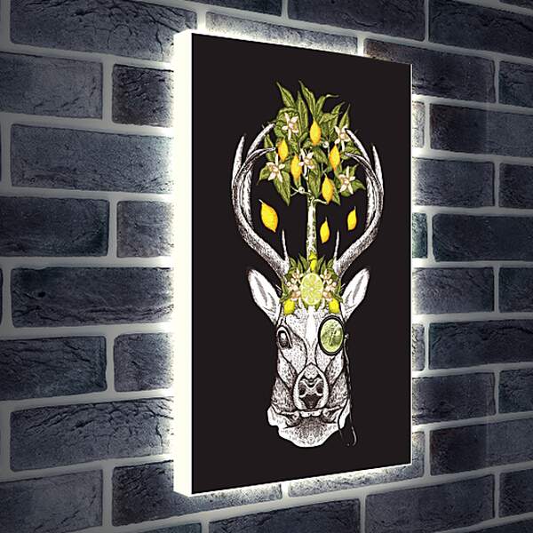 Лайтбокс световая панель - Голова оленя и лимоное дерево
