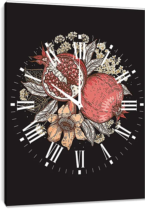 Часы картина - Гранаты на черном фоне