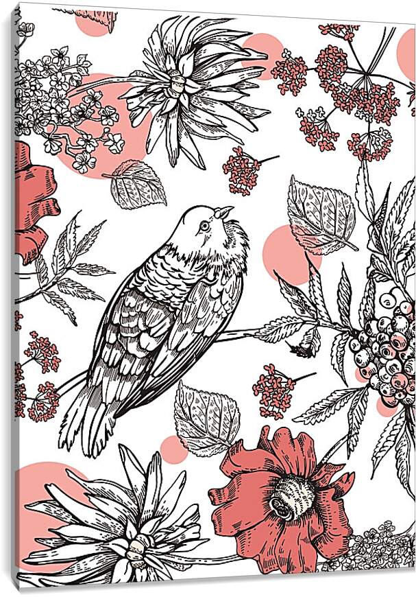 Постер и плакат - Гранаты, цветы и птицы