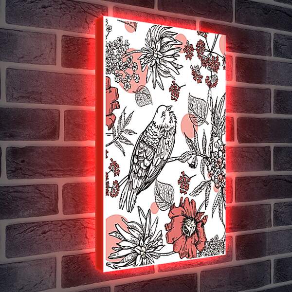 Лайтбокс световая панель - Гранаты, цветы и птицы