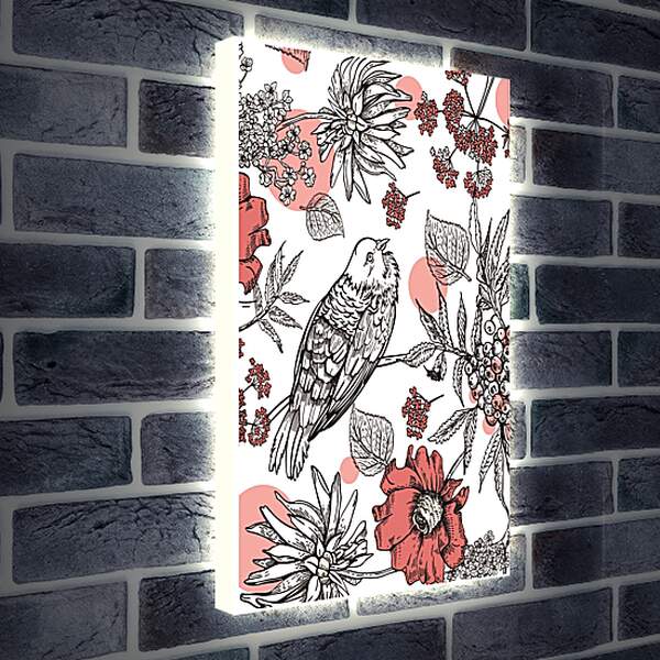 Лайтбокс световая панель - Гранаты, цветы и птицы