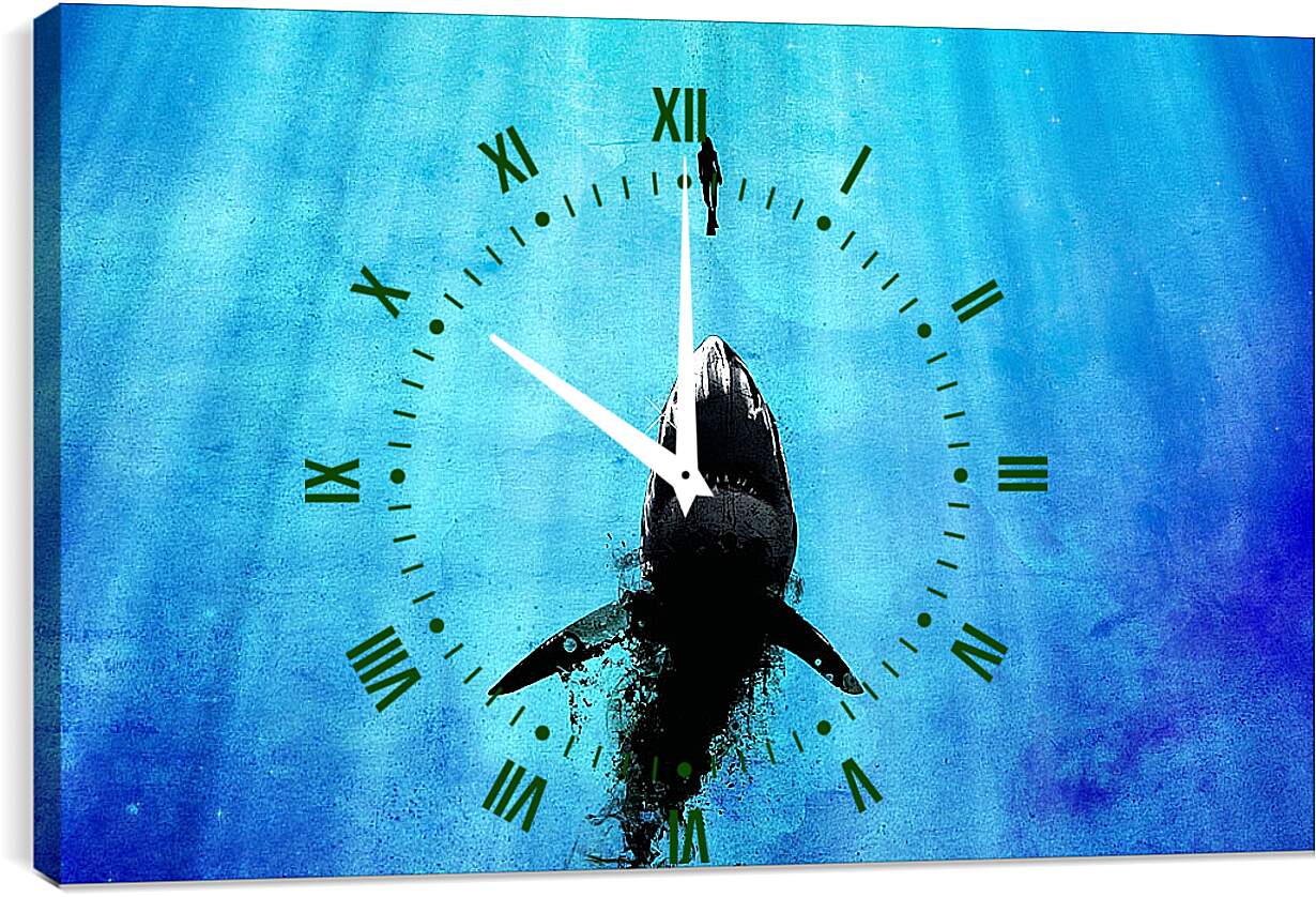 Часы картина - Акула и девушка