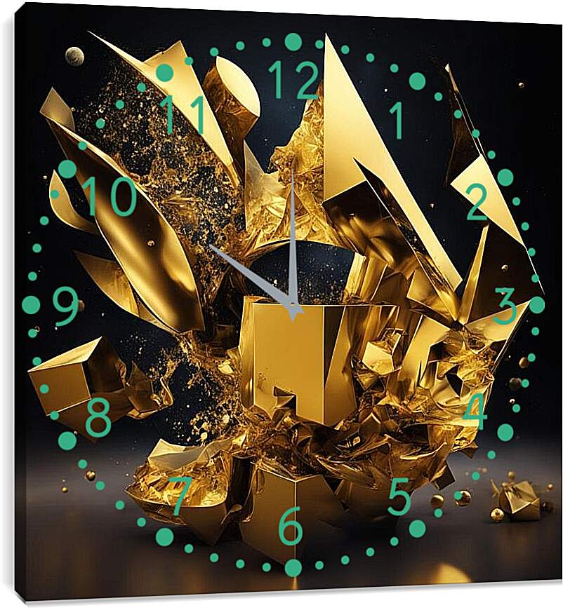 Часы картина - Абстракция фигуры в золотом цвете