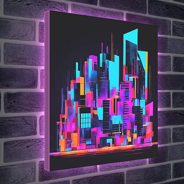 Лайтбокс световая панель - Вечерний город в неоновом цвете