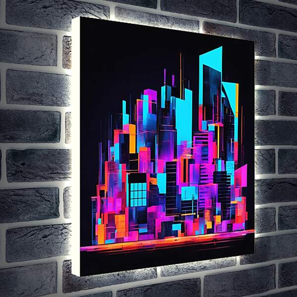 Лайтбокс световая панель - Вечерний город в неоновом цвете