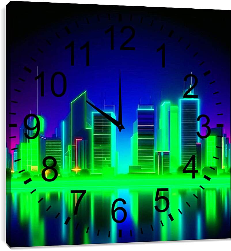 Часы картина - Картина Вечерний город в неоновом стиле