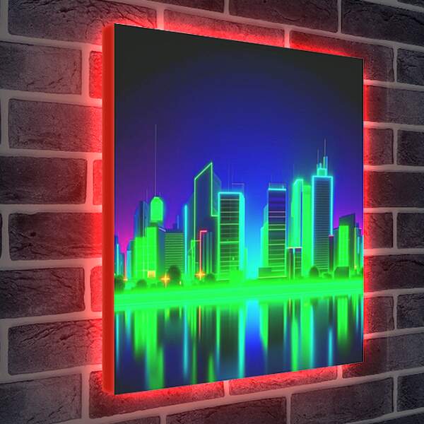 Лайтбокс световая панель - Картина Вечерний город в неоновом стиле
