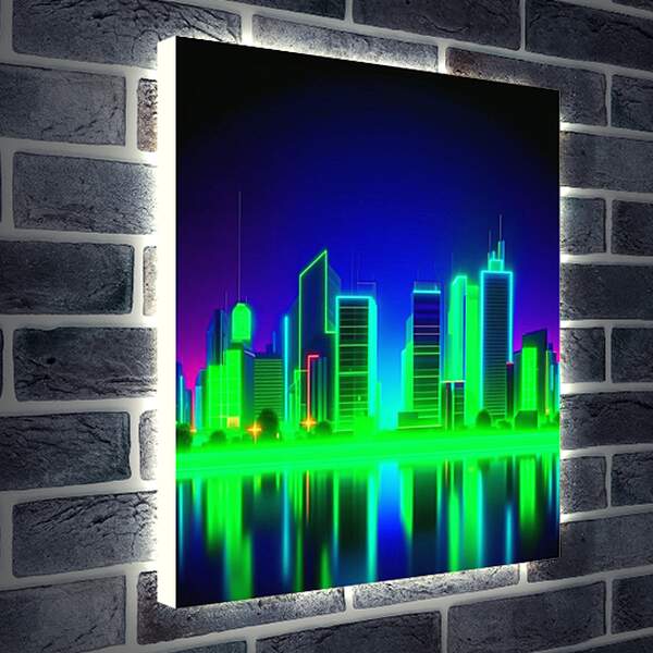 Лайтбокс световая панель - Картина Вечерний город в неоновом стиле