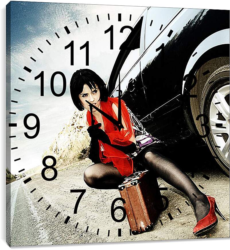 Часы картина - Девушка с чемоданчиком